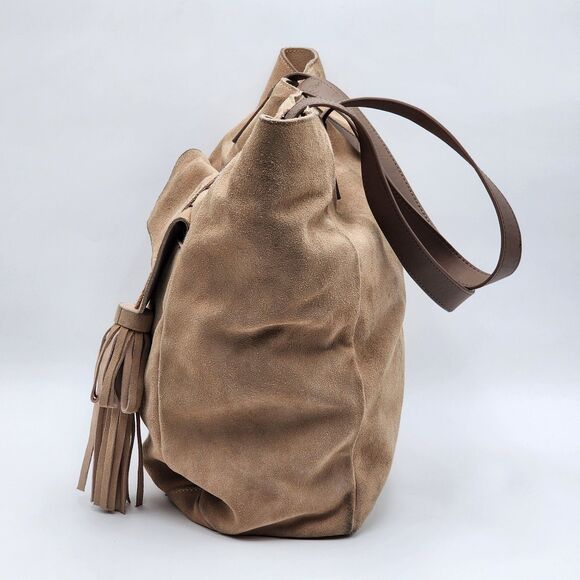 M.I.L.A. Suede Sand Tan Large Pocket Tassel Tote Bag - Picture 3 of 13
